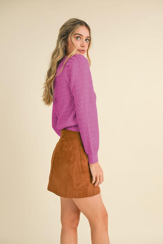 Puff Sleeve Scalloped Pointelle Sweater