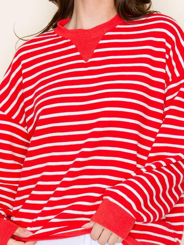 Round Neck Cloudy Knit Stripe Sweatshirt