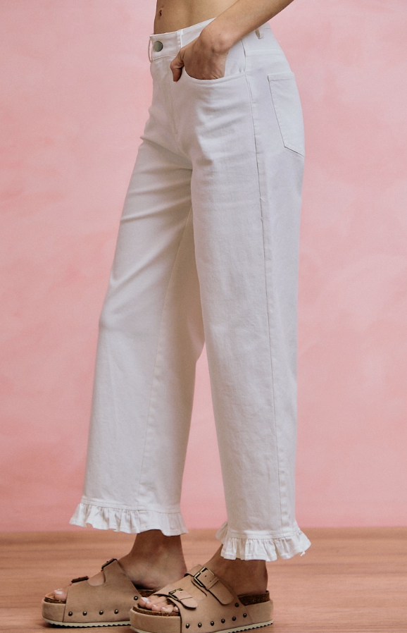 Ruffle Bottom Crop Denim