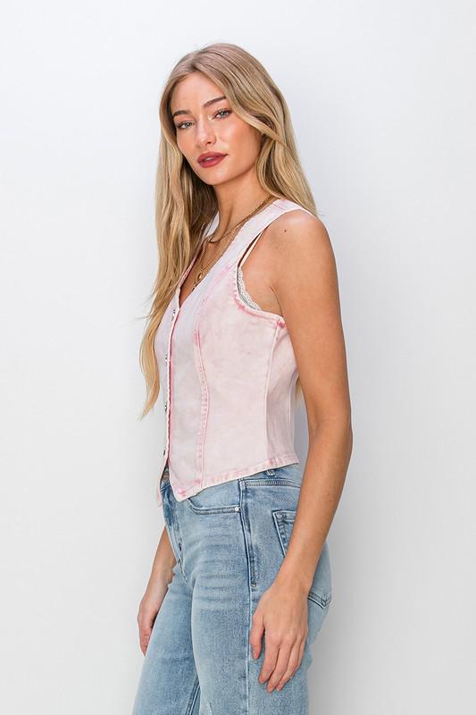 Risen Denim Vest Acid pink