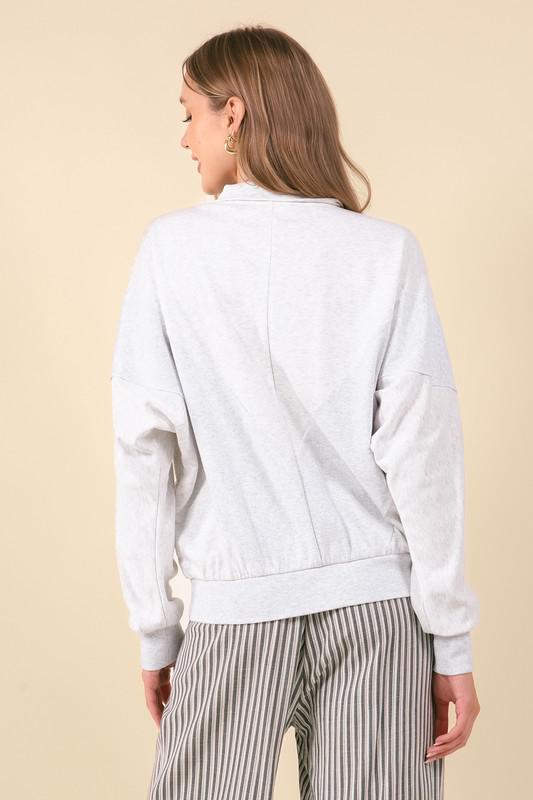 French Terry & Rib Snap Button-Light Heather Gray