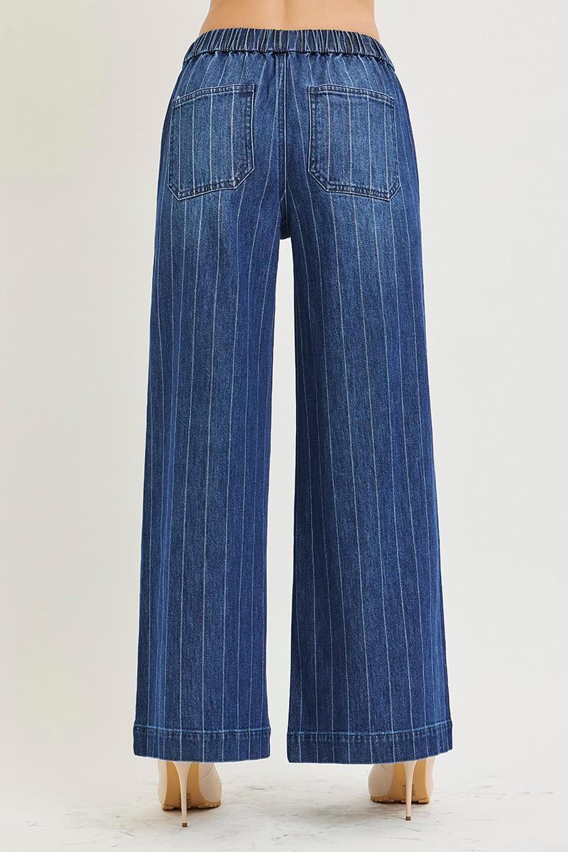 Risen Slouchy Wide Stripe Jeans With Drawstring Waist