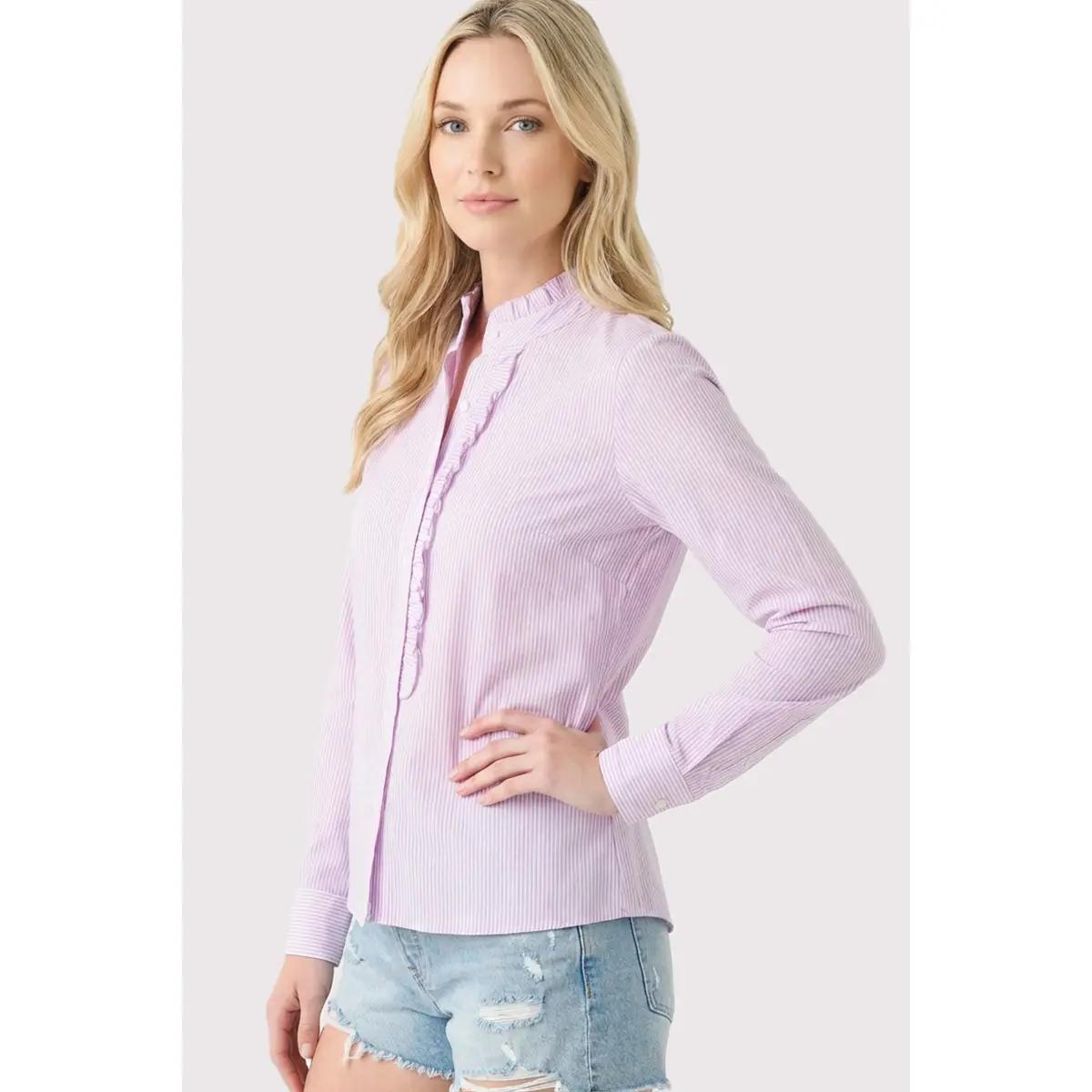 Frill Neck Pinstriped Shirt