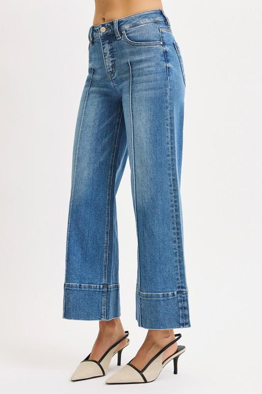 Tummy Control Mid Rise Crop Wide Pintuck Front