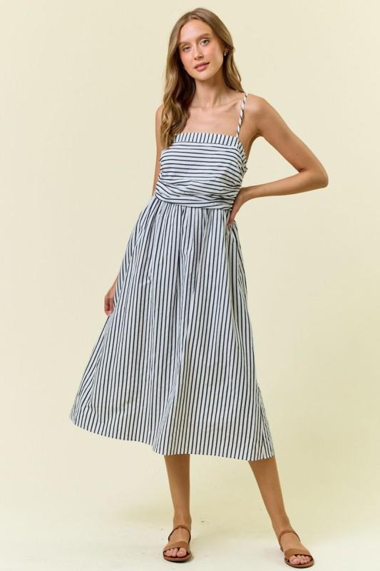 Ruched Stripe Midi Dress