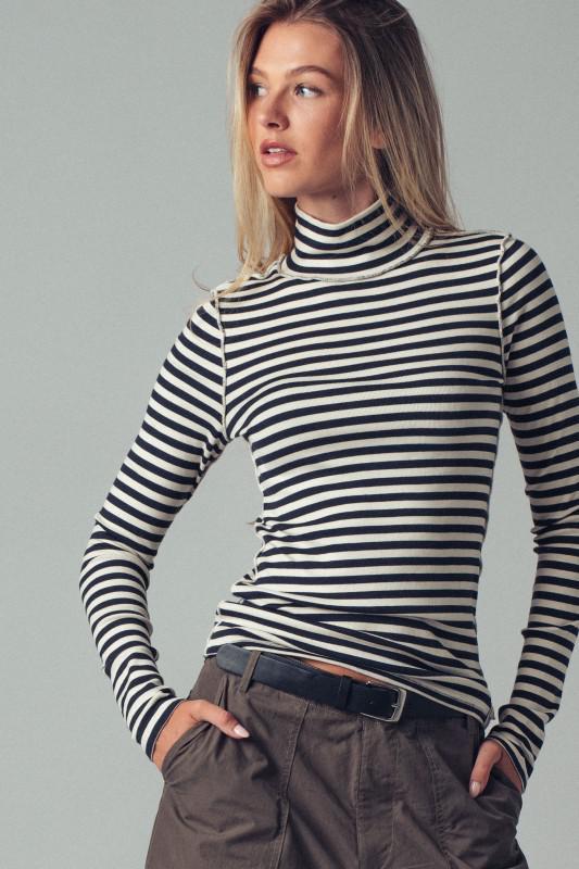 Classic Striped Long Sleeve Turtleneck Top