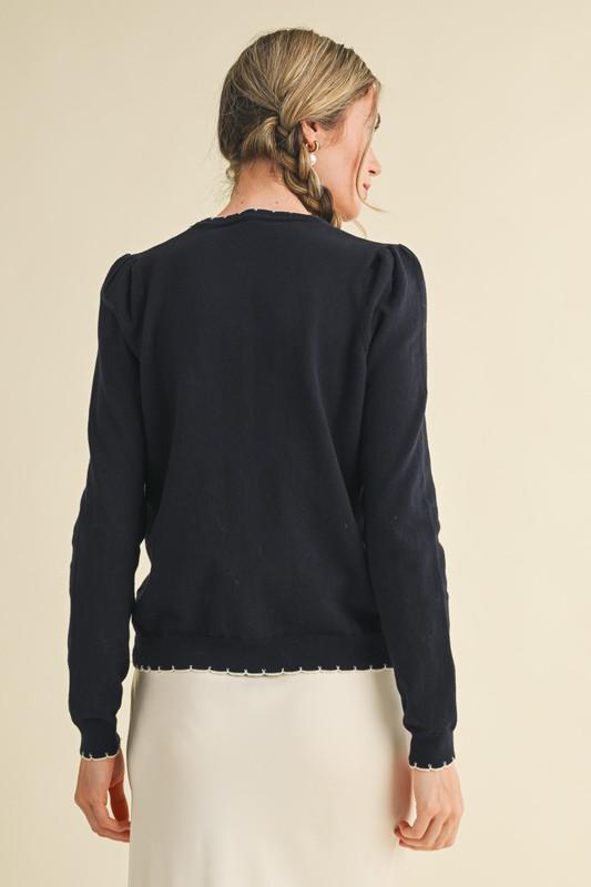 Contrast Knit Scalloped Edge Sweater
