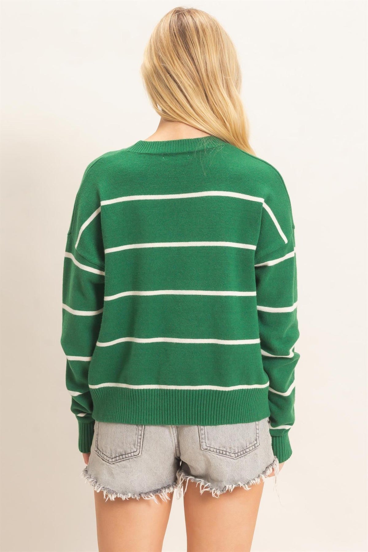 Striped Ribbed Crew Neck Sweater