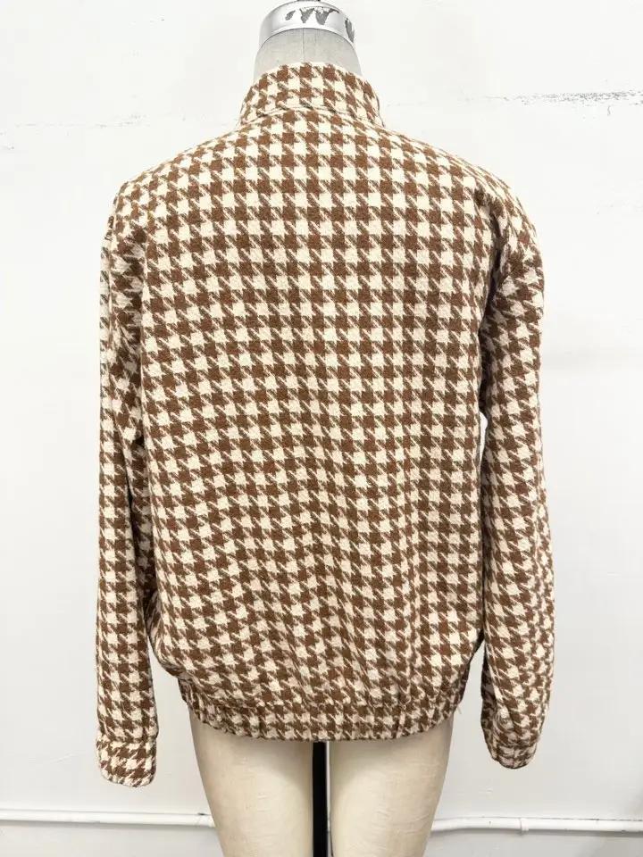 Houndstooth Snap Button Bomber Jacket