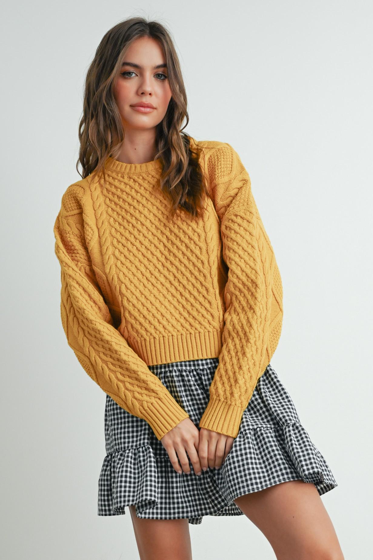 Solid Cable Knit Sweater Mustard