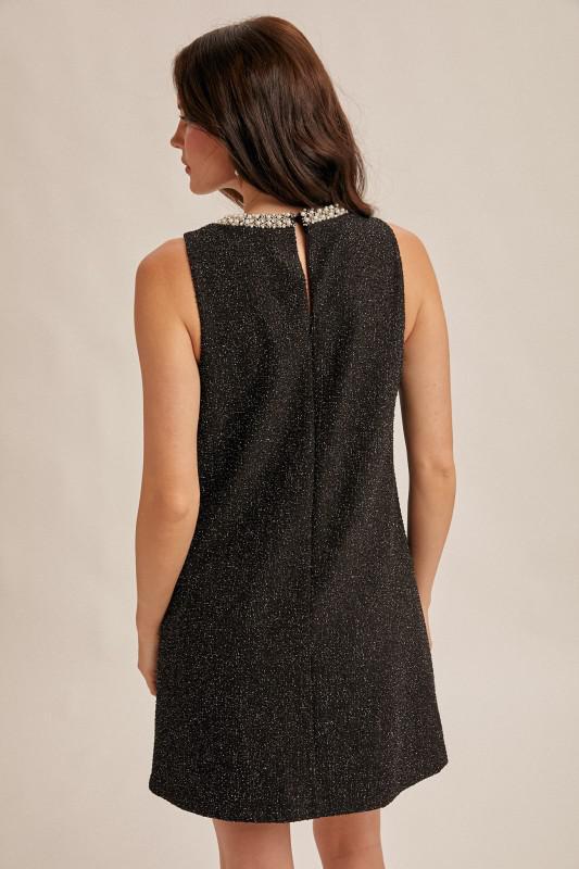 Jewel Neck Stretch Tweed Mini Dress
