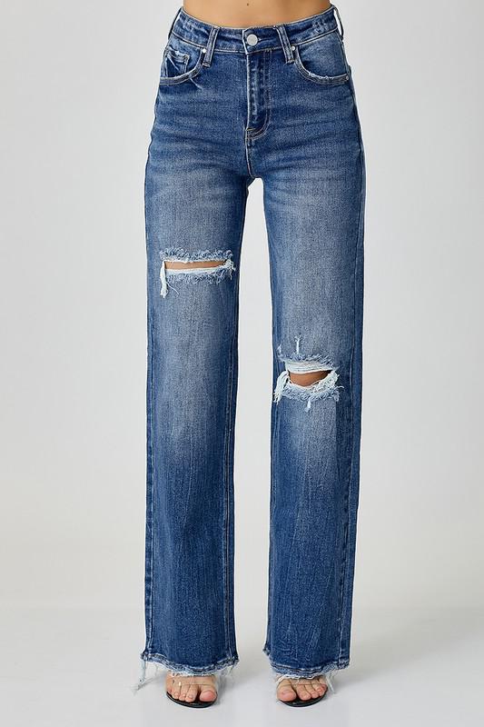 Risen High Rise Ripped Wide Leg Jean