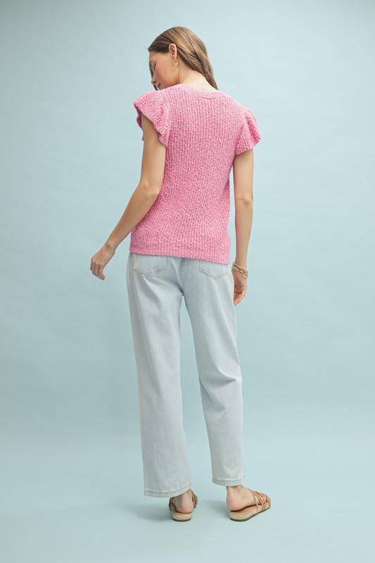 Ruffle Sleeve Sweater Tank-Pink