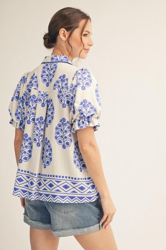 Puff Sleeves Button Down Boho Floral Top