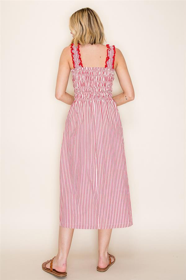 Elastic Ruffle Smocked Midi Dress