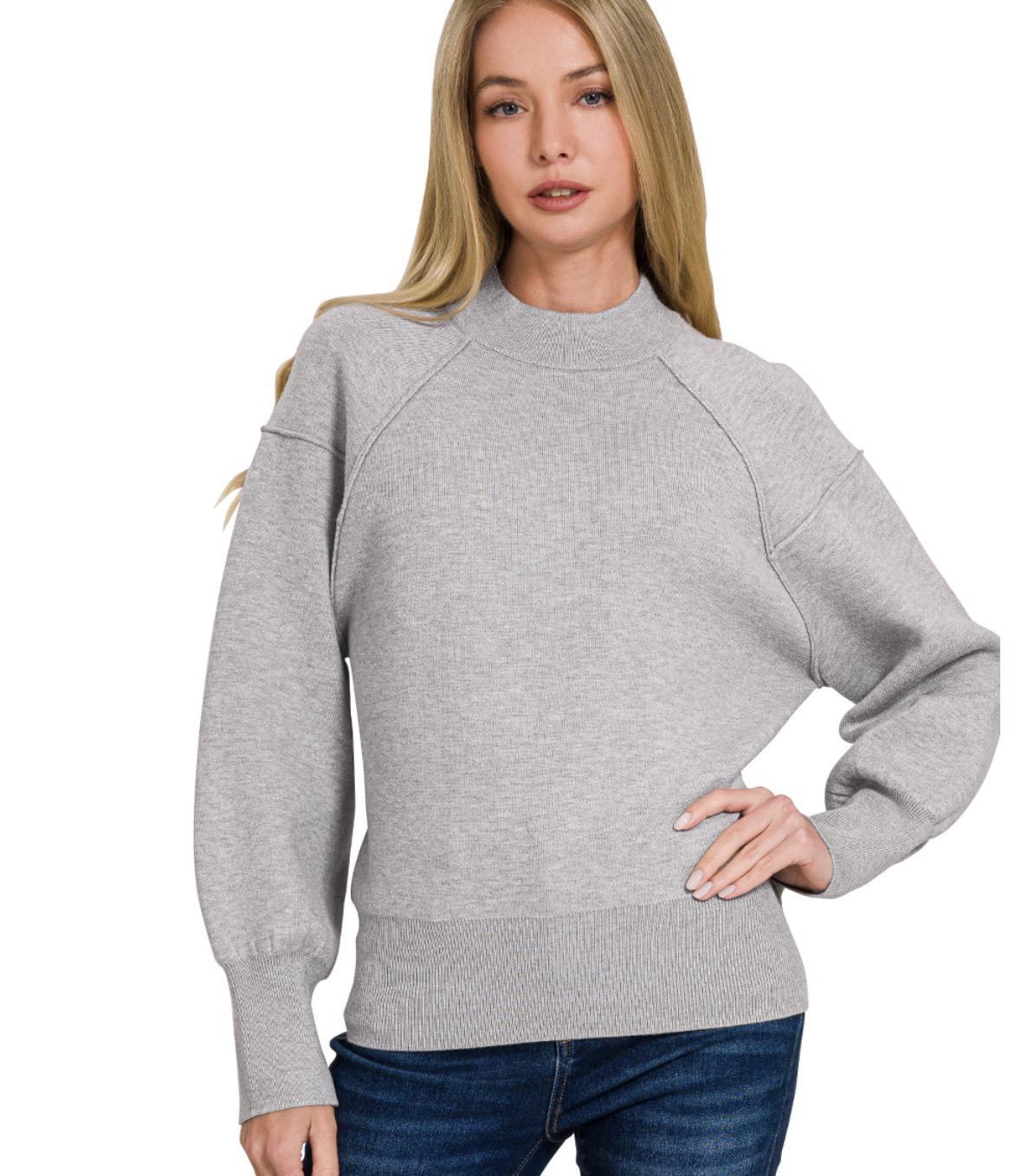 Mock Neck Exposed Seam Sweater