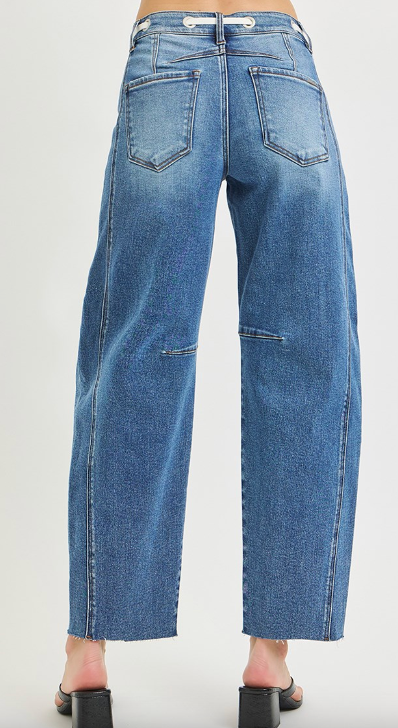 Risen Tie Front Barrel Jean