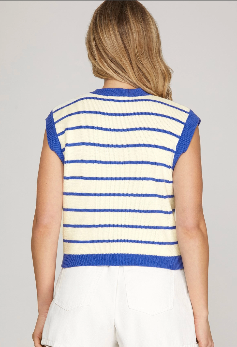 Sleeveless Cobalt Stripe Sweater
