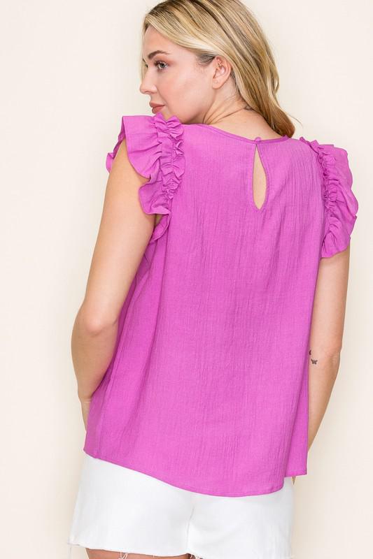 Ruffled Cap Sleeve-Dark Lilac