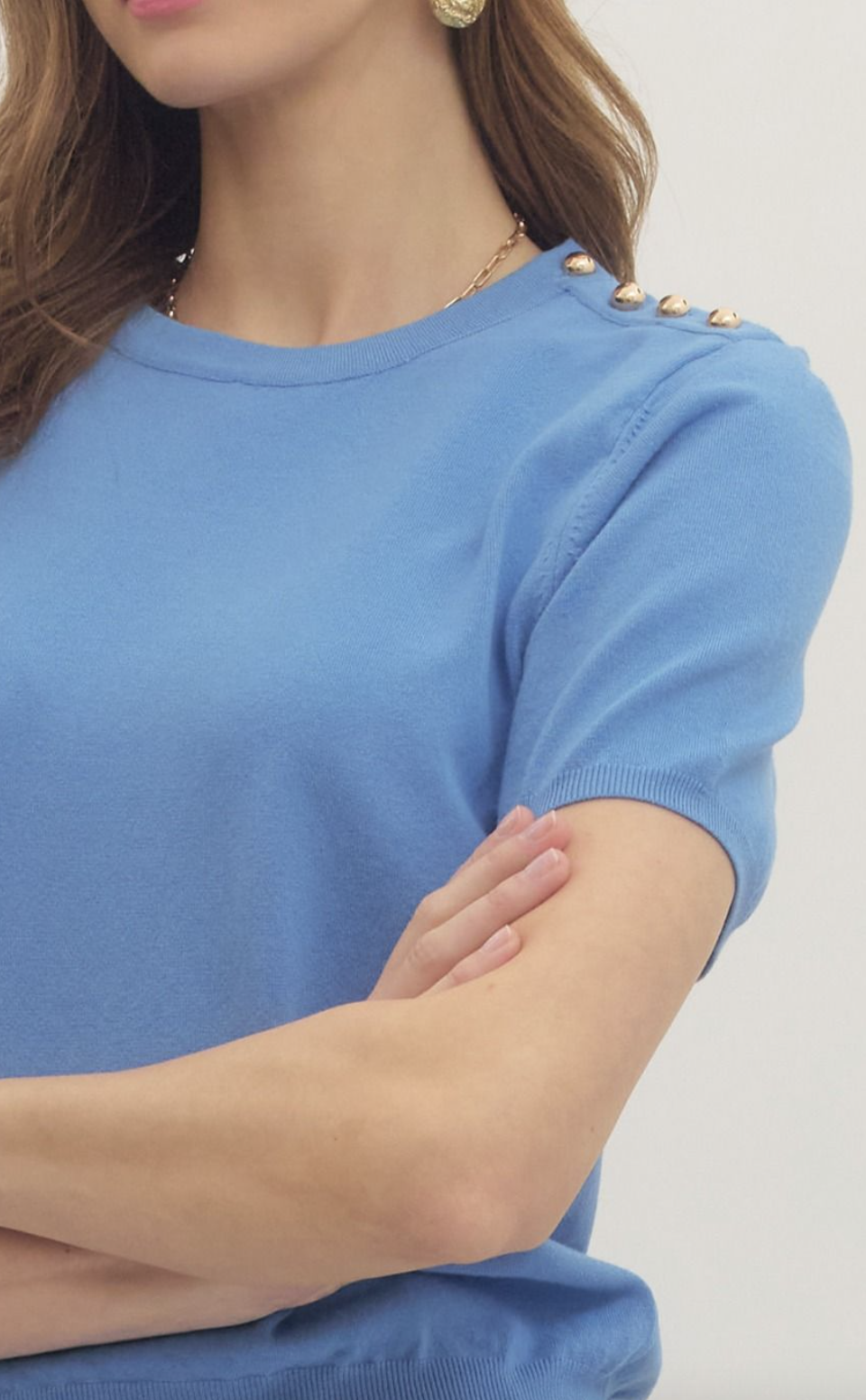 Gold Button Short Sleeve Sweater