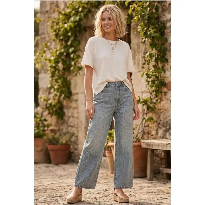 Studded Denim Wide Leg Jeans