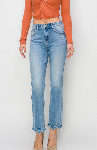 High Rise Distressed Straight Fit Jeans