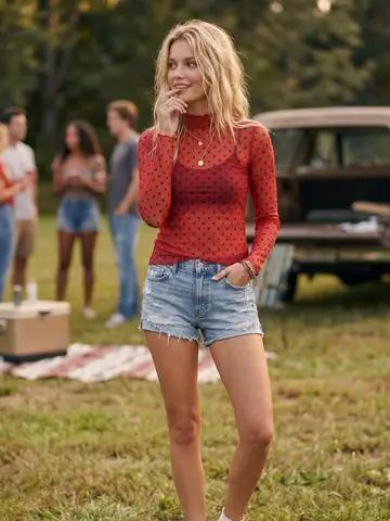 Polka Dot Mesh Long Sleeve