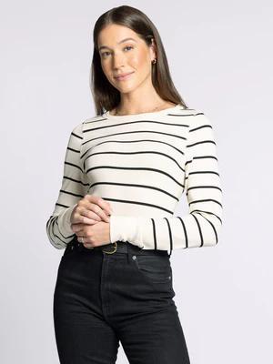 Stacy Long Sleeve- Dark Spruce, Off White Black Stripe