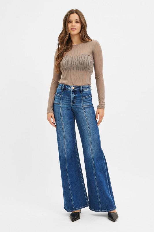Risen Mid Rise Wide Jeans With Front Patch Pocket
