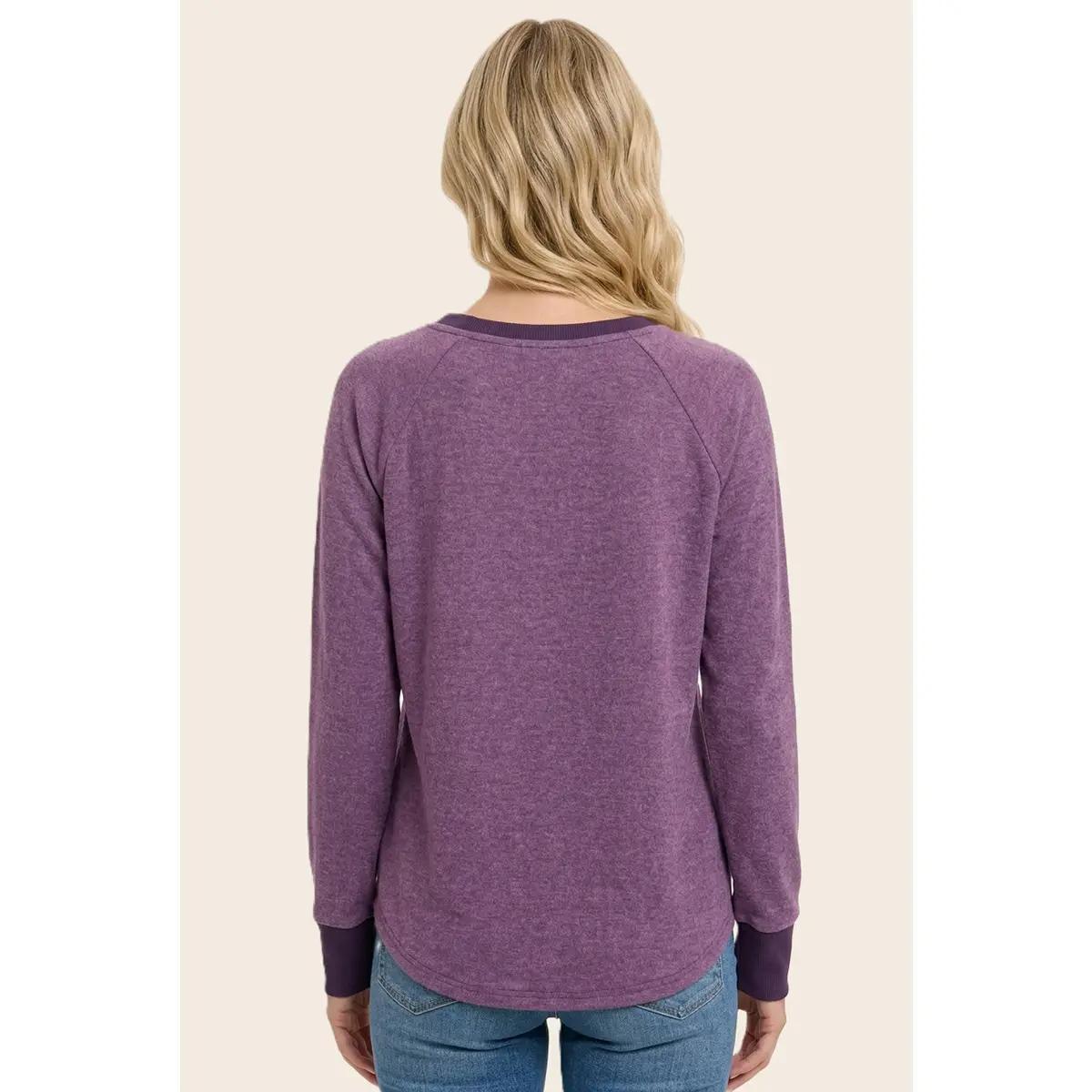 Plum Neckline Trimmed Knit