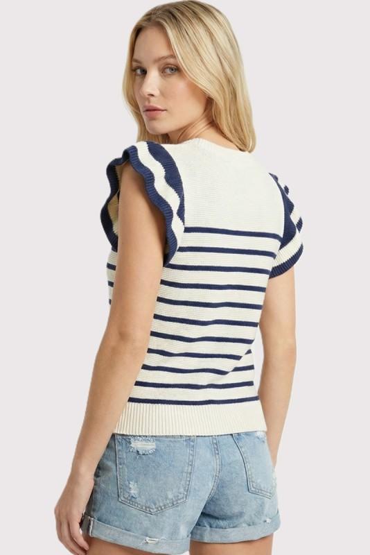 Striped Ruffle Sleeve Sweater