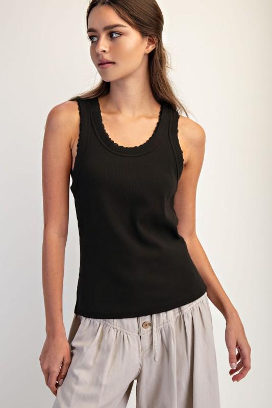 Ribbed Knit Lace Trim Tank