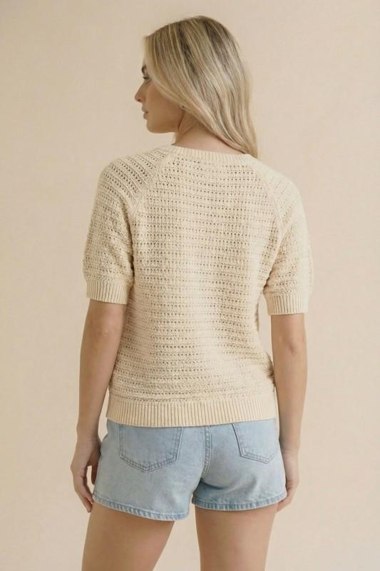 Raglan Short Sleeve Button Down Sweater Top