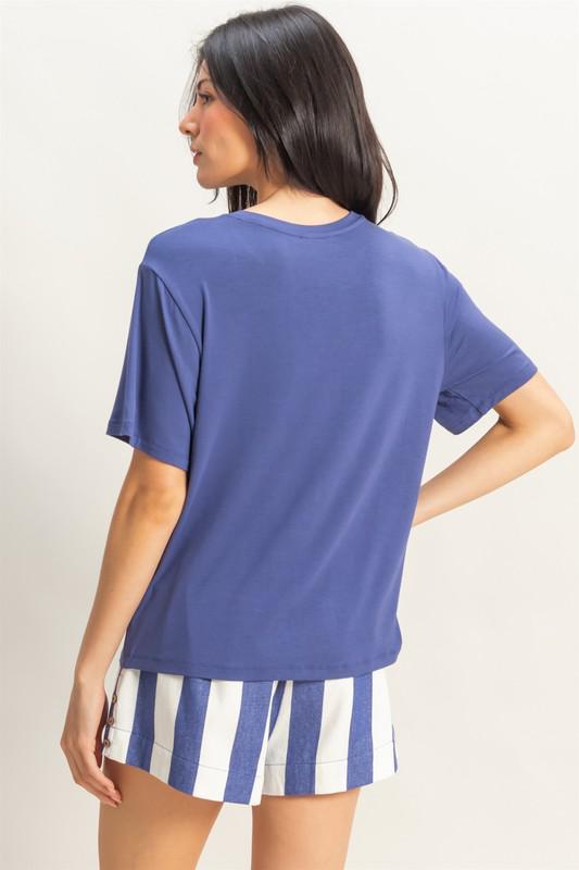 Crew Neck Pocket Tee-Dusty Indigo