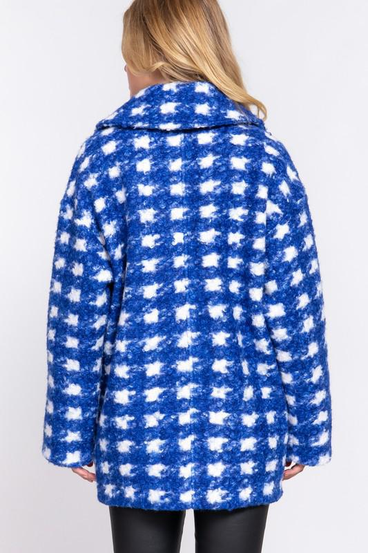 Double Breasted Check Boucle Fleece Coat