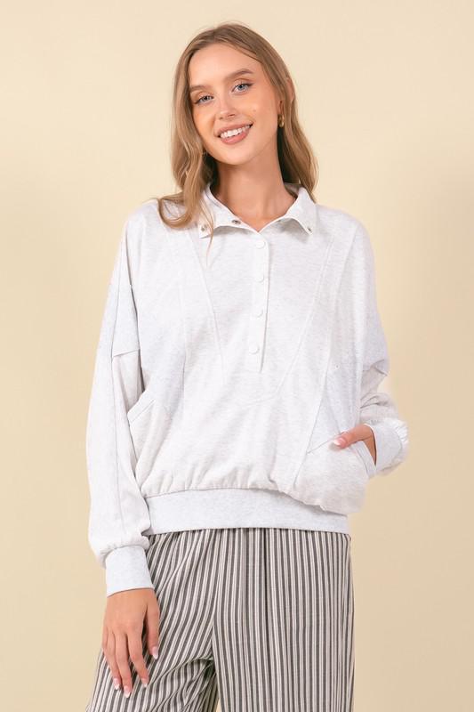 French Terry & Rib Snap Button-Light Heather Gray