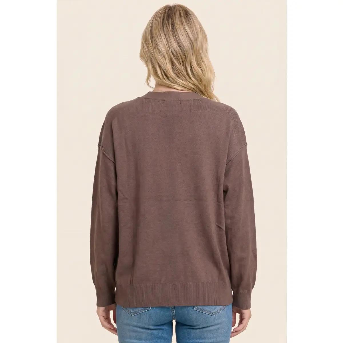 Solid V Neck Button Down Cardigan