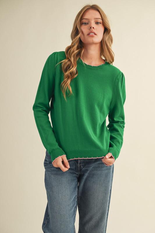 Contrast Knit Scalloped Edge Sweater