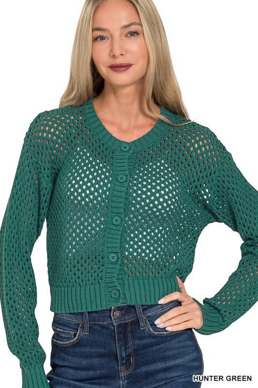 Hunter Green Crochet Cardigan Sweater