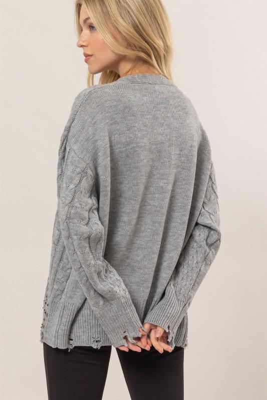 Distressed Cable Knit Cardigan