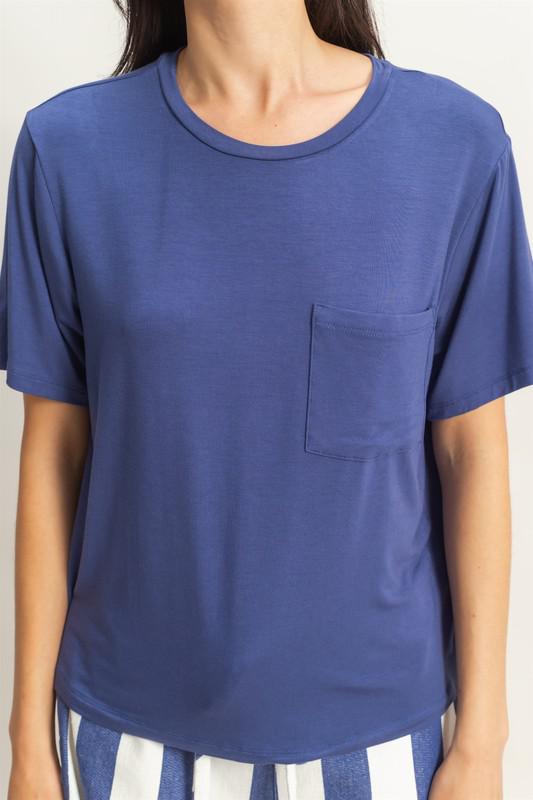 Crew Neck Pocket Tee-Dusty Indigo