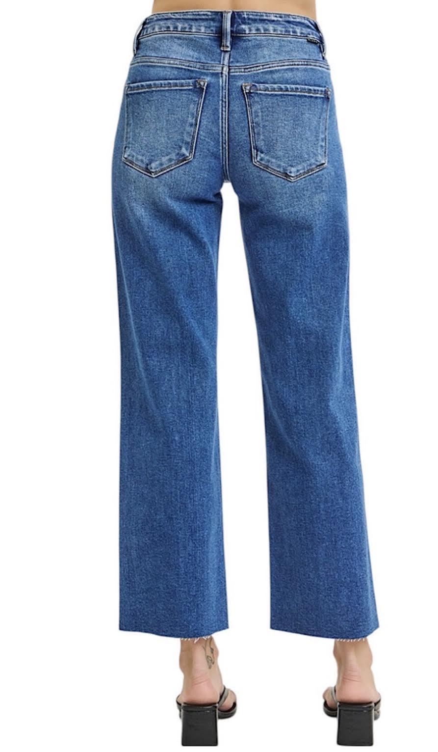 Risen Mid Rise Crop Clean Cut Hem-Dark