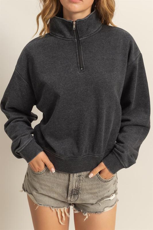 Brushed Terry Zip Up-Black