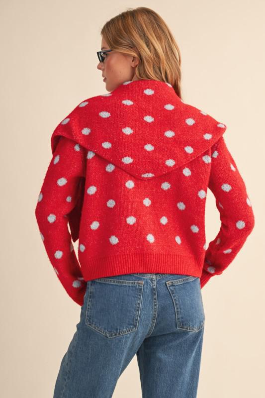 Polka Dot Sweater Cardigan With Detachable Scarf
