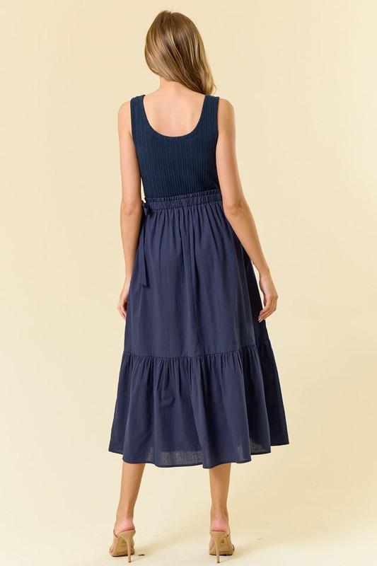 Side Tie Midi Dress-Navy