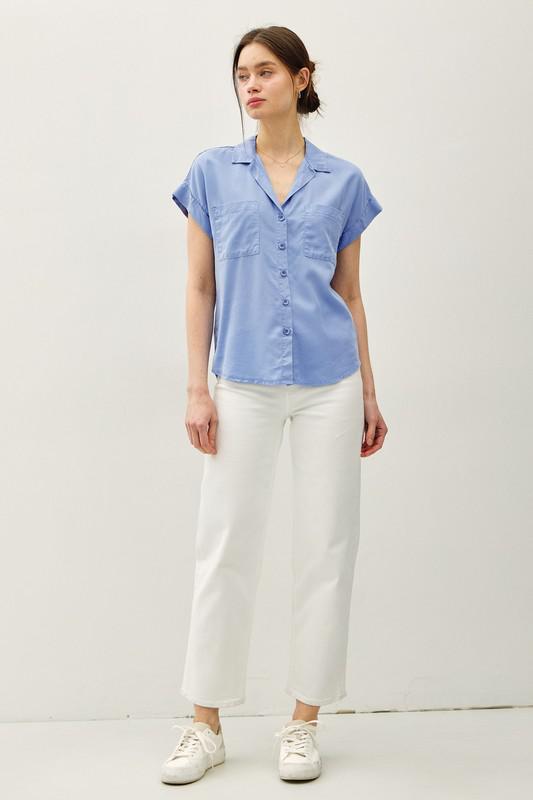 Cropped Button Up- Blueberry