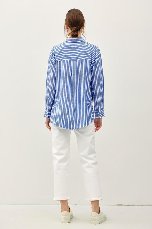 Striped Button UP-Denim Blue
