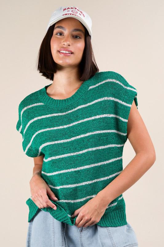 Striped Knit Sweater Top- Kelly Green