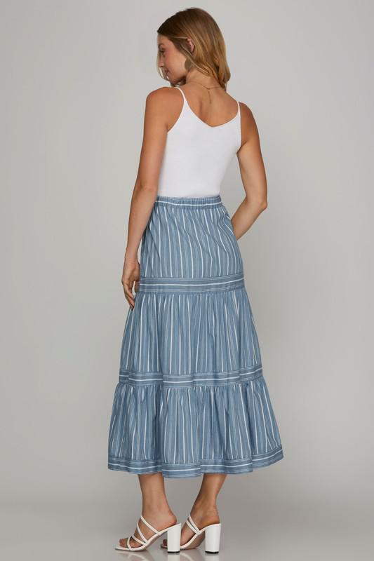 Denim Stripe Midi Skirt