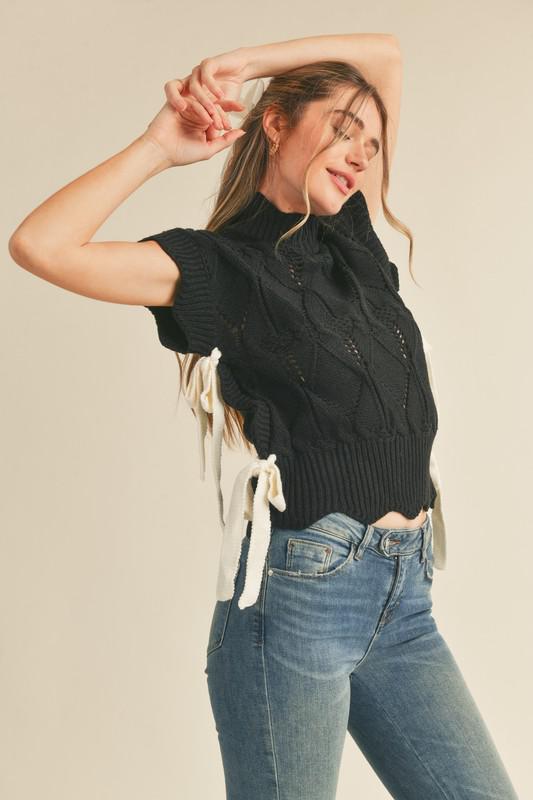 Mock Neck Cropped Sweater Vest